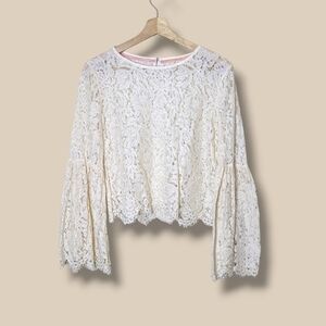 Sheer Lace Cropped Top Bell Sleeve Boho Romantic Size M Taylor & Sage